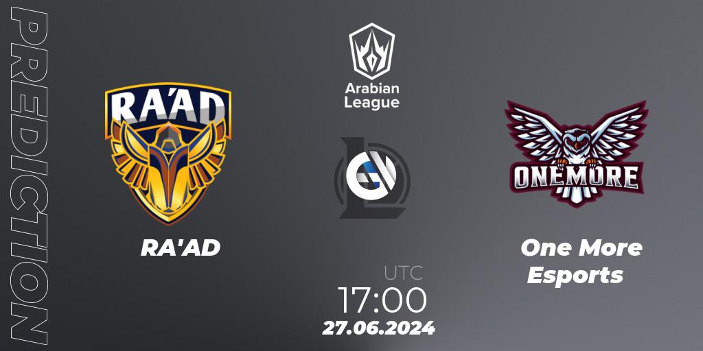 Pronóstico RA'AD - One More Esports. 26.06.2024 at 18:00, LoL, Arabian League Summer 2024