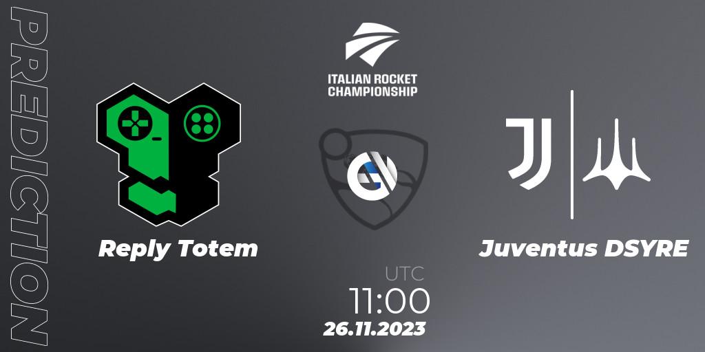 Pronóstico Reply Totem - Juventus DSYRE. 26.11.2023 at 11:00, Rocket League, Italian Rocket Championship Season 11 Serie A Finals