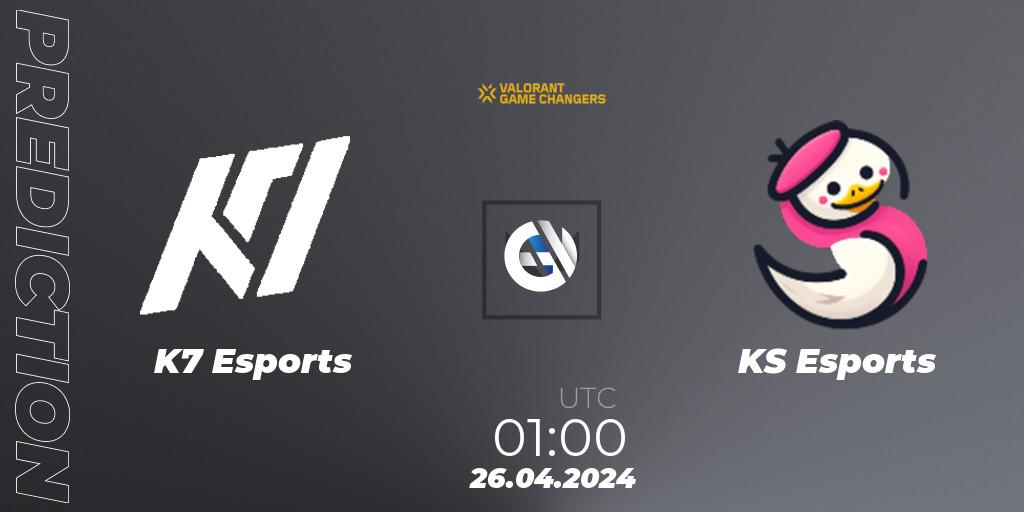 Pronóstico K7 Esports - KS Esports. 26.04.2024 at 01:00, VALORANT, VCT 2024: Game Changers LAN - Opening