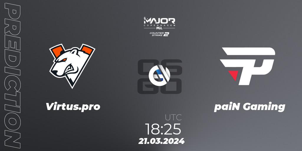 Pronóstico Virtus.pro - paiN Gaming. 21.03.2024 at 18:25, Counter-Strike (CS2), PGL CS2 Major Copenhagen 2024