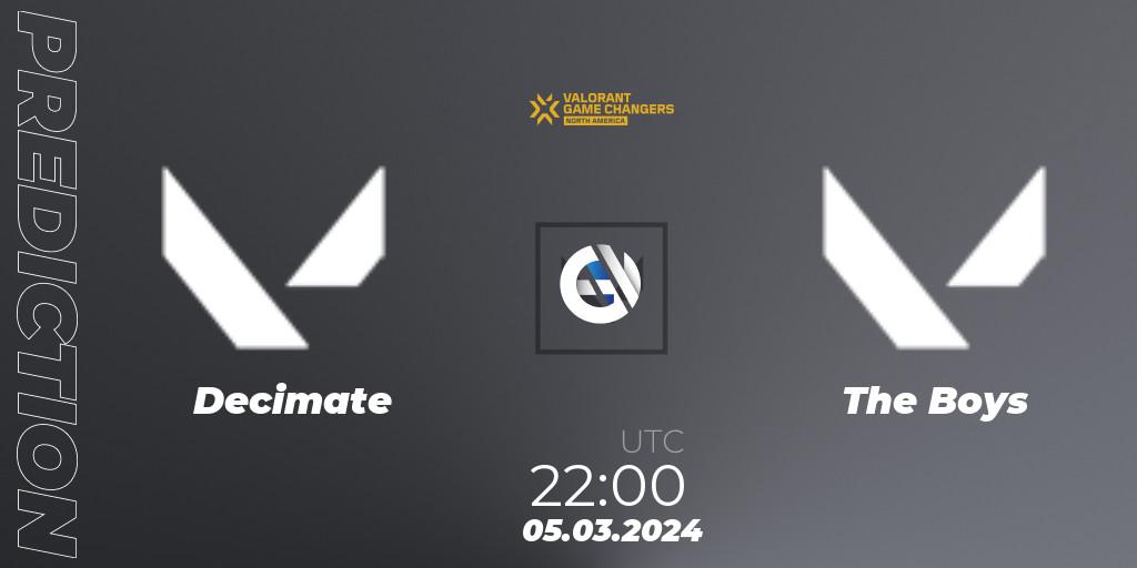 Pronóstico Decimate - The Boys. 05.03.2024 at 22:00, VALORANT, VCT 2024: Game Changers North America Series Series 1