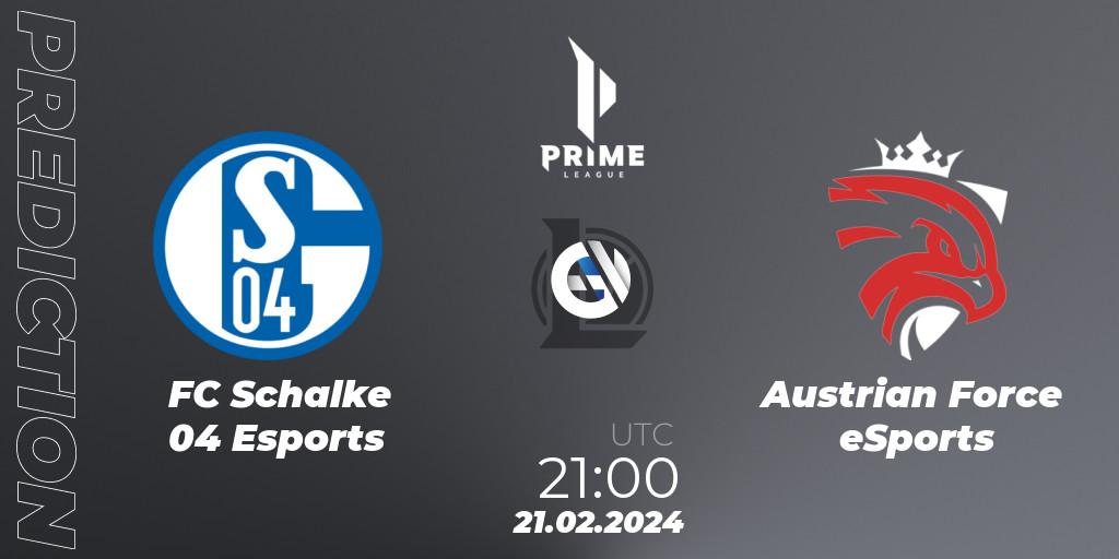 Pronóstico FC Schalke 04 Esports - Austrian Force eSports. 21.02.24, LoL, Prime League Spring 2024 - Group Stage