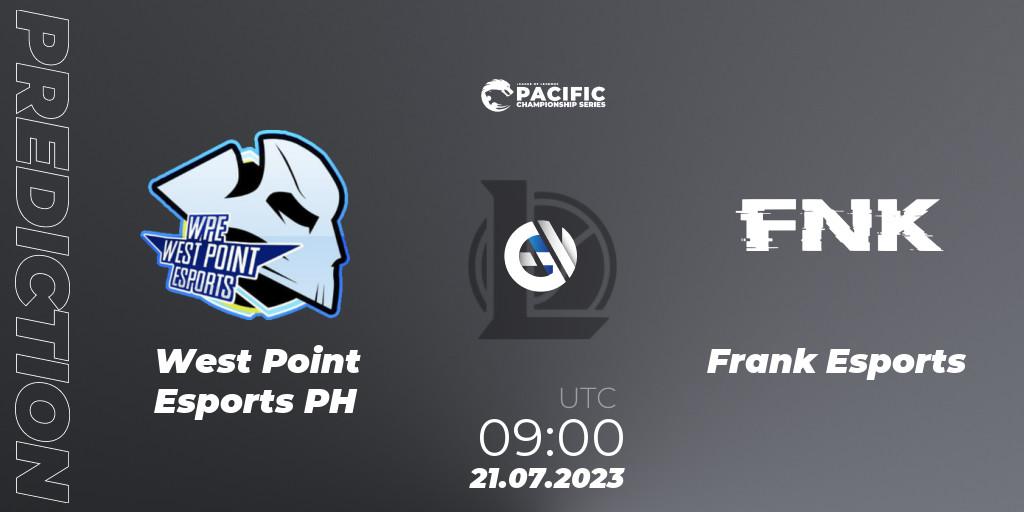 Pronóstico West Point Esports PH - Frank Esports. 21.07.2023 at 09:00, LoL, PACIFIC Championship series Group Stage