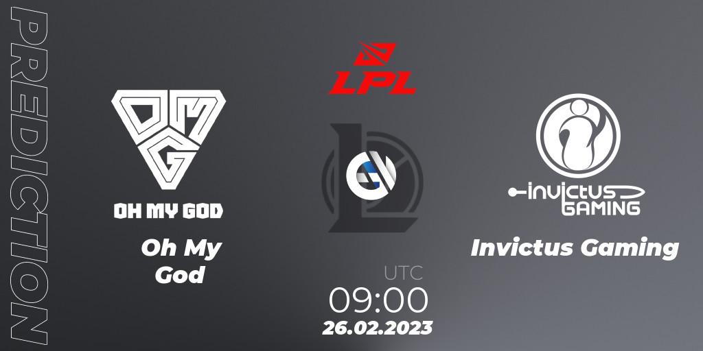 Pronóstico Oh My God - Invictus Gaming. 26.02.2023 at 10:00, LoL, LPL Spring 2023 - Group Stage