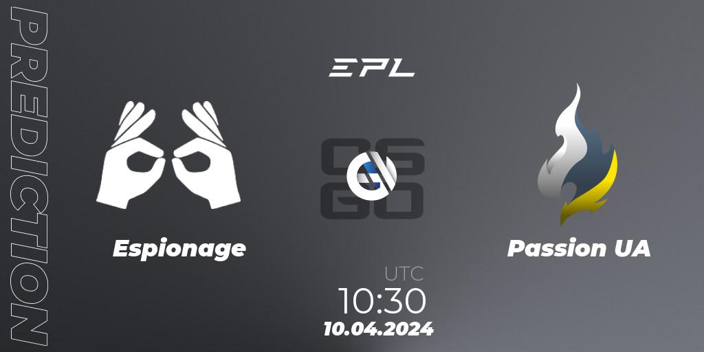 Pronóstico Espionage - Passion UA. 10.04.24, CS2 (CS:GO), European Pro League Season 15