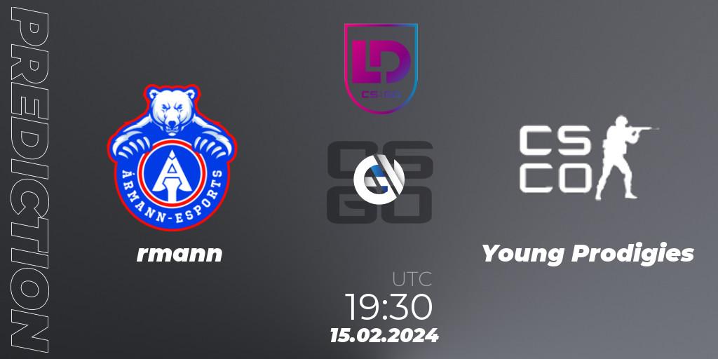 Pronóstico Ármann - Young Prodigies. 15.02.24, CS2 (CS:GO), Icelandic Esports League Season 8: Regular Season