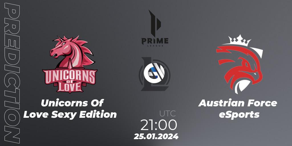 Pronóstico Unicorns Of Love Sexy Edition - Austrian Force eSports. 25.01.2024 at 21:00, LoL, Prime League Spring 2024 - Group Stage