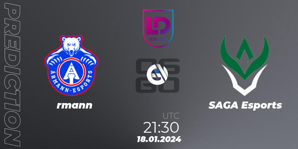Pronóstico Ármann - SAGA Esports. 18.01.24, CS2 (CS:GO), Icelandic Esports League Season 8: Regular Season