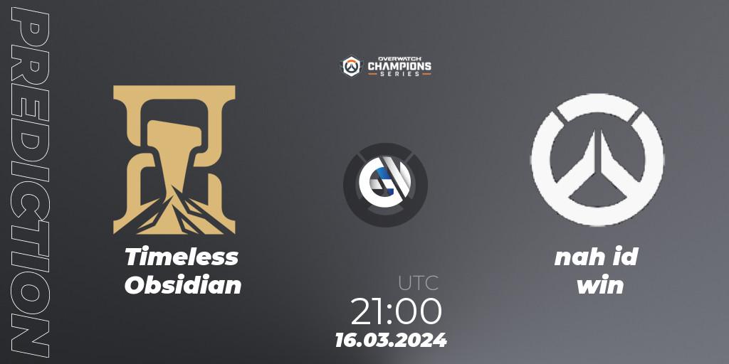 Pronóstico Timeless Obsidian - nah id win. 16.03.2024 at 21:00, Overwatch, Overwatch Champions Series 2024 - North America Stage 1 Group Stage