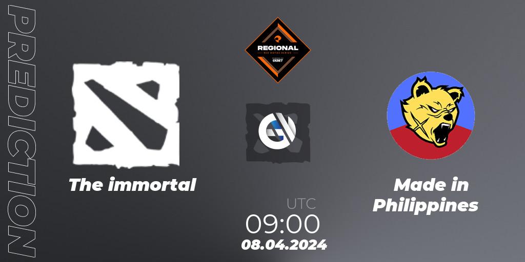 Pronóstico The immortal - Made in Philippines. 08.04.2024 at 09:00, Dota 2, RES Regional Series: SEA #2
