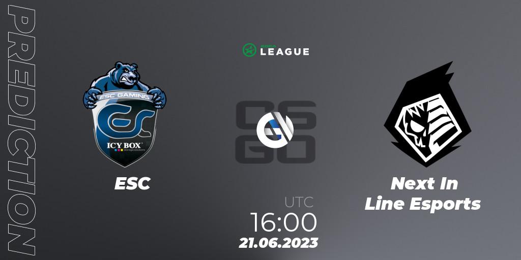 Pronóstico ESC - Next In Line Esports. 21.06.2023 at 16:00, Counter-Strike (CS2), ESEA Season 45: Open Division - Europe