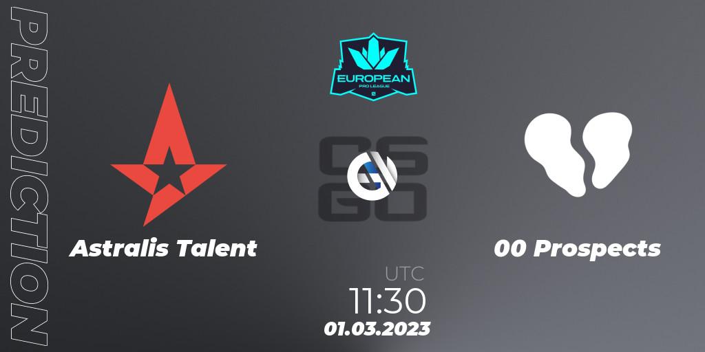 Pronóstico Astralis Talent - 00 Prospects. 01.03.2023 at 11:30, Counter-Strike (CS2), European Pro League Season 6