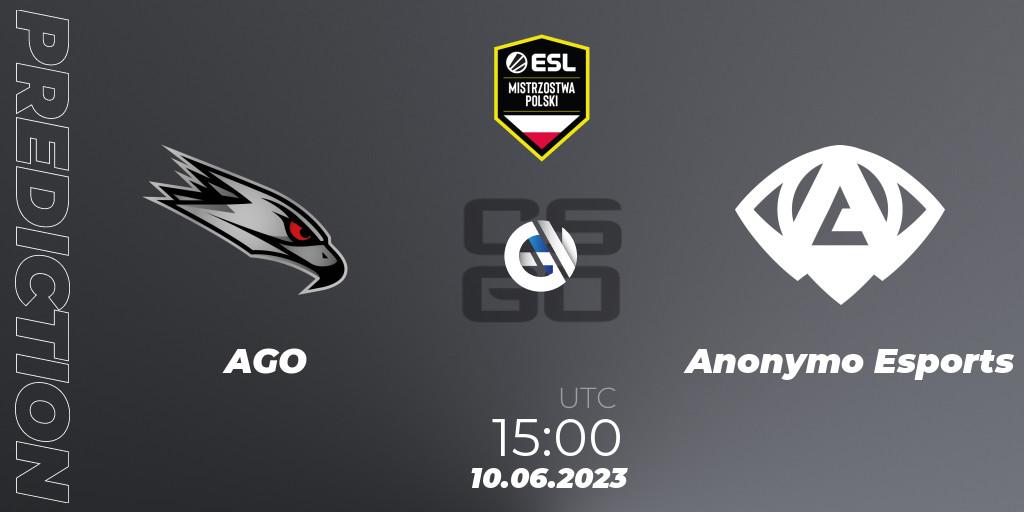 Pronóstico AGO - Anonymo Esports. 10.06.23, CS2 (CS:GO), ESL Polish Championship Spring 2023