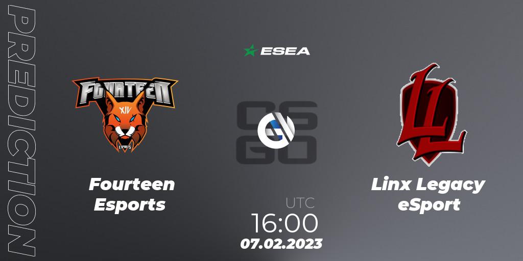 Pronóstico Fourteen Esports - Linx Legacy eSport. 17.02.23, CS2 (CS:GO), ESEA Season 44: Advanced Division - Europe