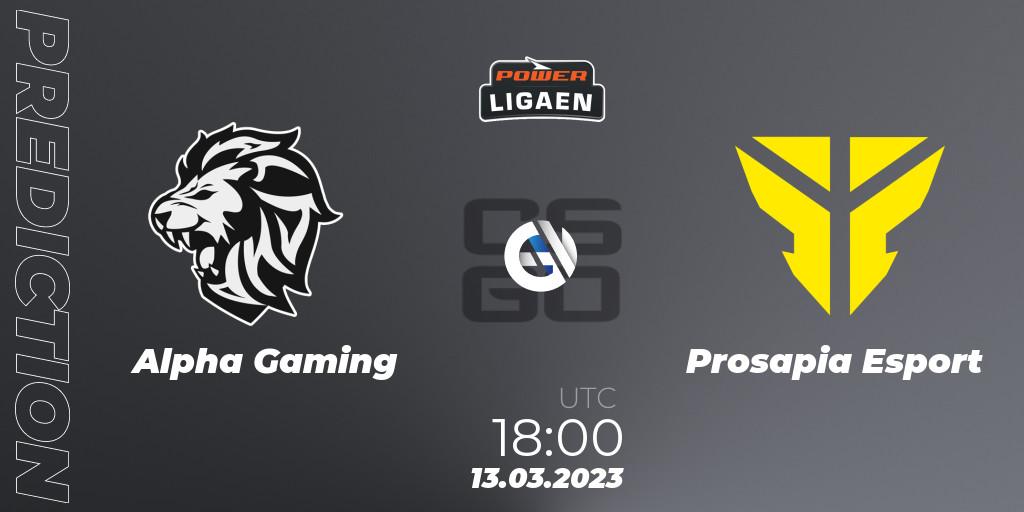 Pronóstico Alpha Gaming - Prosapia Esport. 13.03.2023 at 18:00, Counter-Strike (CS2), Dust2.dk Ligaen Season 22