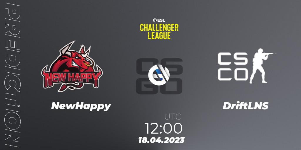 Pronóstico NewHappy - DriftLNS. 18.04.2023 at 12:00, Counter-Strike (CS2), ESL Challenger League Season 45: Asia-Pacific