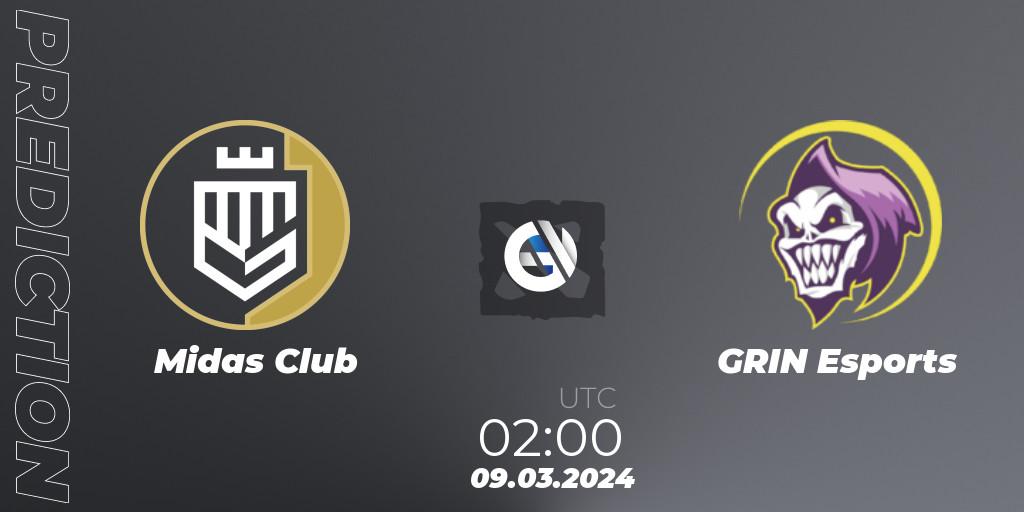 Pronóstico Midas Club - GRIN Esports. 11.03.2024 at 22:00, Dota 2, Maincard Unmatched - March