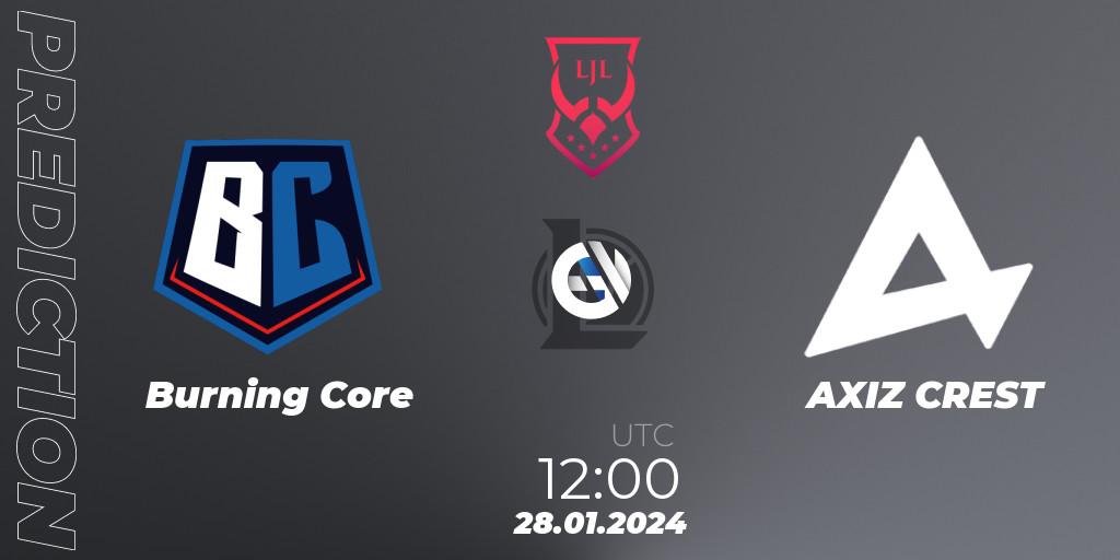 Pronóstico Burning Core - AXIZ CREST. 28.01.2024 at 12:00, LoL, LJL 2024 Spring Group Stage