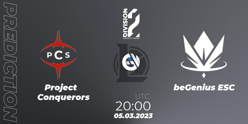 Pronóstico Project Conquerors - beGenius ESC. 05.03.2023 at 20:00, LoL, LFL Division 2 Spring 2023 - Group Stage