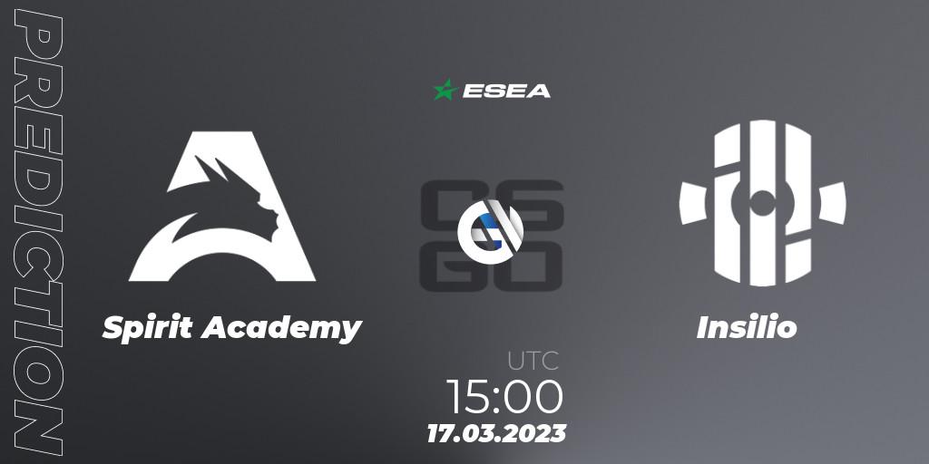 Pronóstico Spirit Academy - Insilio. 17.03.2023 at 15:00, Counter-Strike (CS2), ESEA Season 44: Advanced Division - Europe