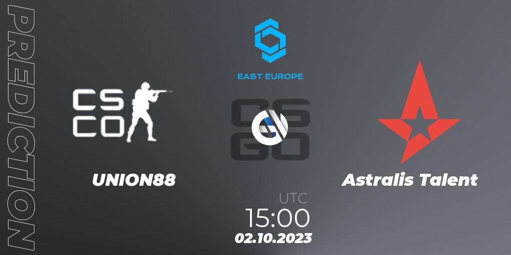 Pronóstico UNION88 - Astralis Talent. 02.10.2023 at 15:45, Counter-Strike (CS2), CCT East Europe Series #3: Closed Qualifier
