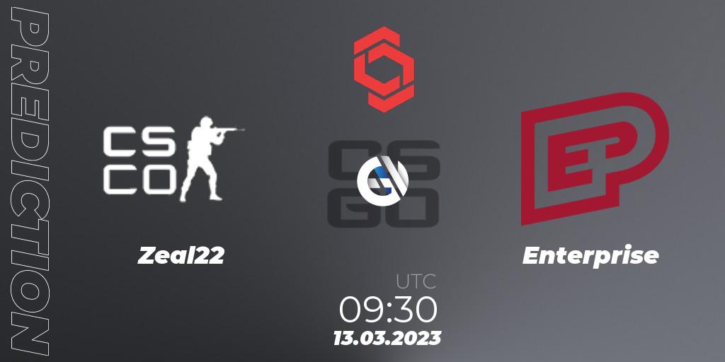 Pronóstico Zeal22 - Enterprise. 13.03.2023 at 09:30, Counter-Strike (CS2), CCT Central Europe Series 5 Closed Qualifier