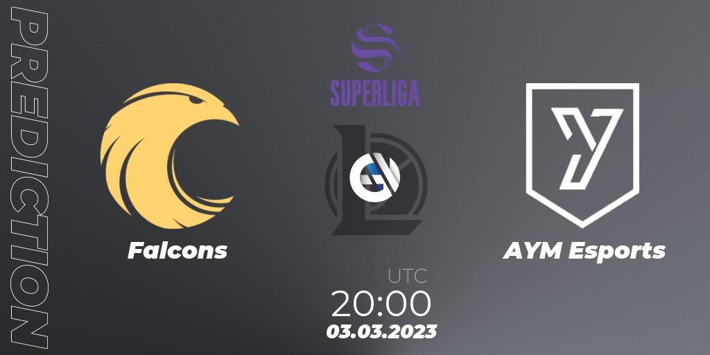 Pronóstico Falcons - AYM Esports. 03.03.2023 at 20:00, LoL, LVP Superliga 2nd Division Spring 2023 - Group Stage