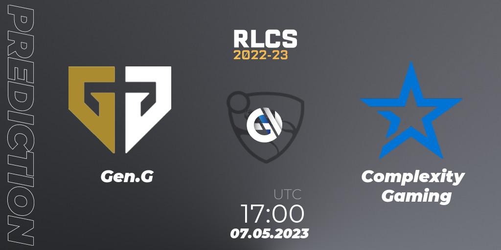 Pronóstico Gen.G - Complexity Gaming. 07.05.2023 at 20:00, Rocket League, RLCS 2022-23 - Spring: North America Regional 1 - Spring Open - Playoffs 