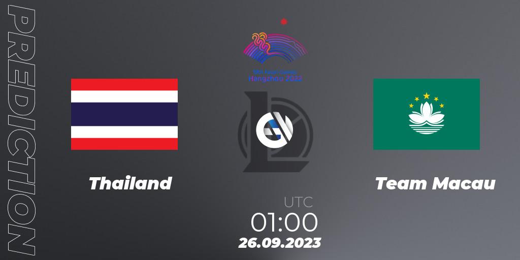 Pronóstico Thailand - Team Macau. 26.09.2023 at 01:00, LoL, 2022 Asian Games