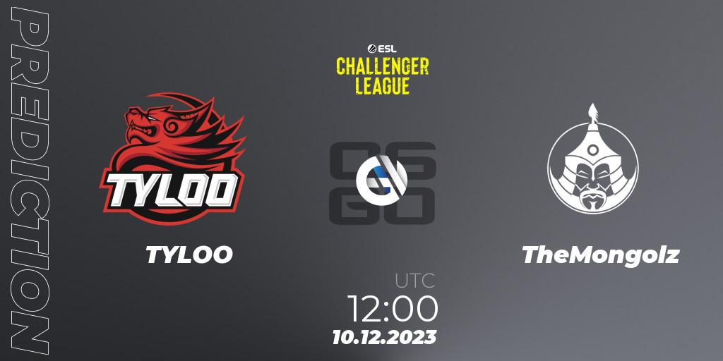 Pronóstico TYLOO - TheMongolz. 10.12.2023 at 12:00, Counter-Strike (CS2), ESL Challenger League Season 46: Asia-Pacific