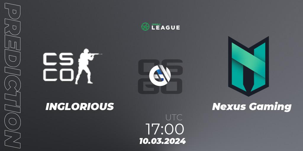 Pronóstico INGLORIOUS - Nexus Gaming. 10.03.24, CS2 (CS:GO), ESEA Season 48: Advanced Division - Europe