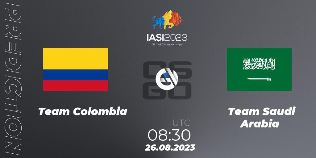 Pronóstico Team Colombia - Team Saudi Arabia. 26.08.2023 at 12:30, Counter-Strike (CS2), IESF World Esports Championship 2023