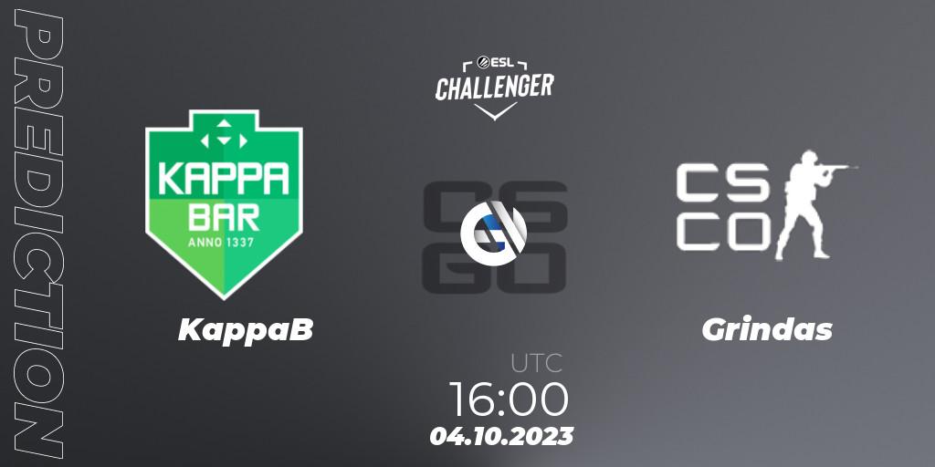 Pronóstico KappaB - Grindas. 04.10.2023 at 16:00, Counter-Strike (CS2), ESL Challenger at DreamHack Winter 2023: European Open Qualifier