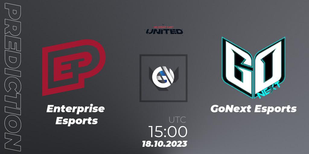 Pronóstico Enterprise Esports - GoNext Esports. 19.10.2023 at 16:30, VALORANT, VALORANT East: United: Season 2: Stage 3 - League