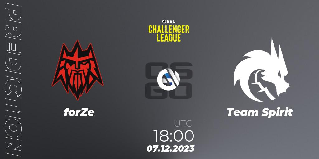 Pronóstico forZe - Team Spirit. 07.12.2023 at 18:00, Counter-Strike (CS2), ESL Challenger League Season 46: Europe