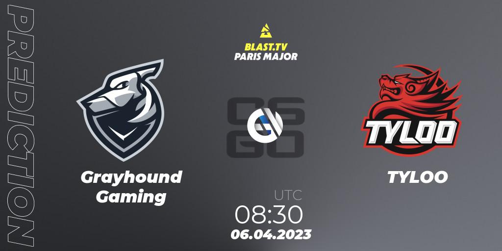 Pronóstico Grayhound Gaming - TYLOO. 07.04.23, CS2 (CS:GO), BLAST.tv Paris Major 2023 Asia-Pacific RMR