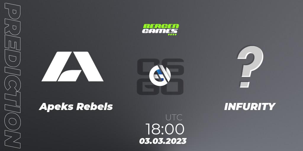 Pronóstico Apeks Rebels - INFURITY Gaming. 03.03.2023 at 18:15, Counter-Strike (CS2), Bergen Games 2023