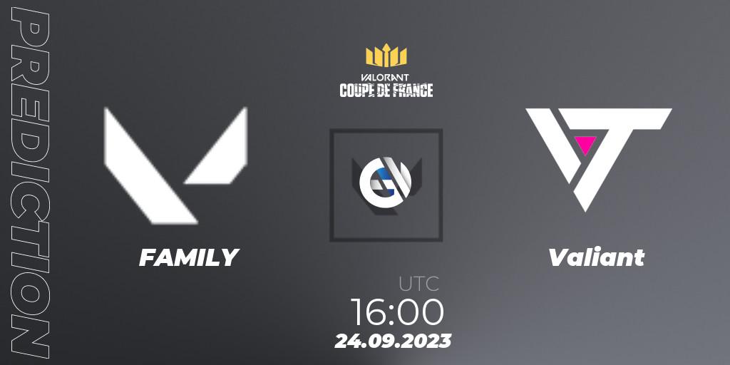 Pronóstico FAMILY - Valiant. 24.09.2023 at 16:00, VALORANT, VCL France: Revolution - Coupe De France 2023