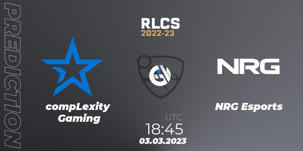Pronóstico compLexity Gaming - NRG Esports. 03.03.2023 at 18:45, Rocket League, RLCS 2022-23 - Winter: North America Regional 3 - Winter Invitational