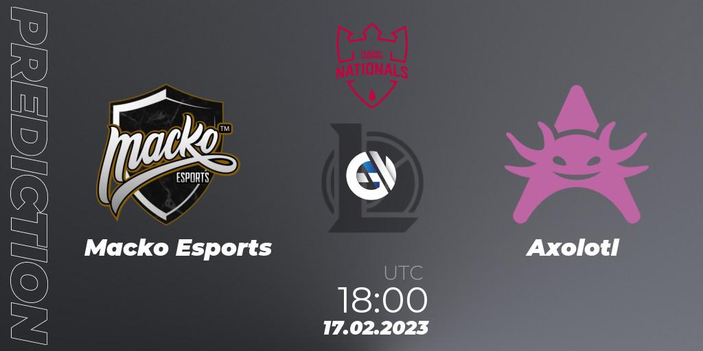 Pronóstico Macko Esports - Axolotl. 17.02.2023 at 20:00, LoL, PG Nationals Spring 2023 - Group Stage