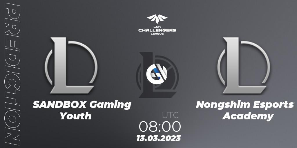 Pronóstico SANDBOX Gaming Youth - Nongshim RedForce Academy. 13.03.2023 at 08:20, LoL, LCK Challengers League 2023 Spring