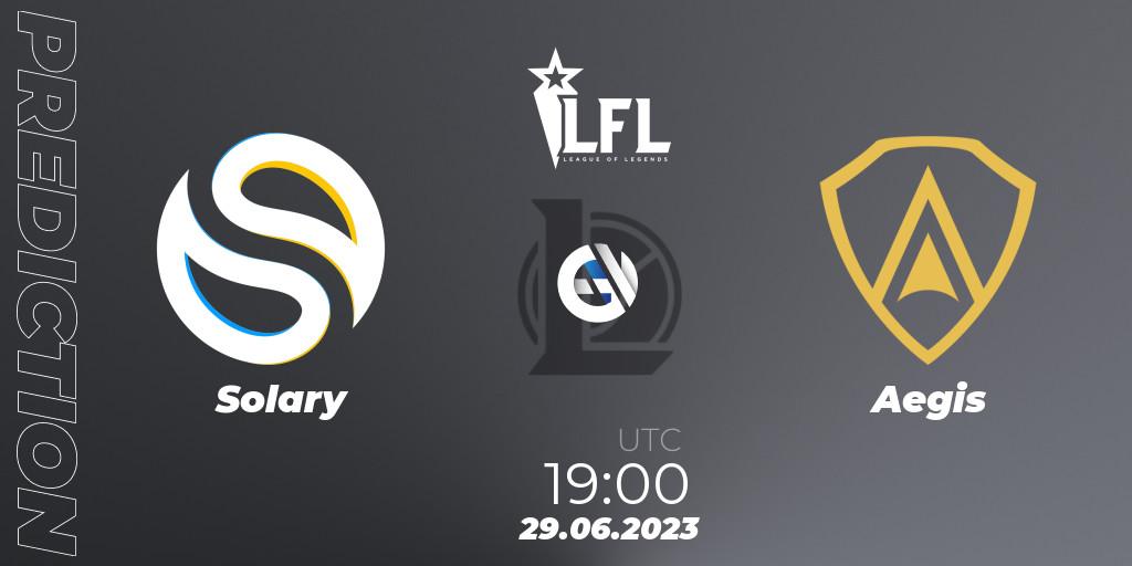 Pronóstico Solary - Aegis. 29.06.2023 at 19:00, LoL, LFL Summer 2023 - Group Stage