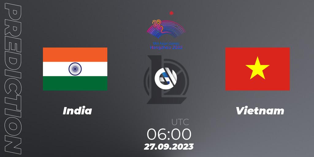 Pronóstico India - Vietnam. 27.09.2023 at 06:00, LoL, 2022 Asian Games