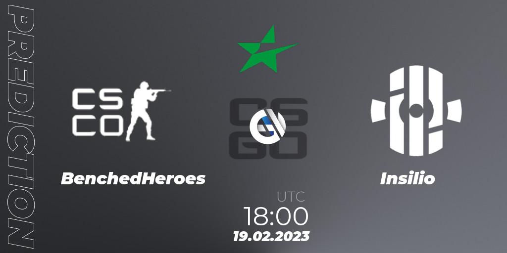 Pronóstico BenchedHeroes - Insilio. 19.02.2023 at 18:00, Counter-Strike (CS2), ESEA Winter 2023 Cash Cup 4 Europe
