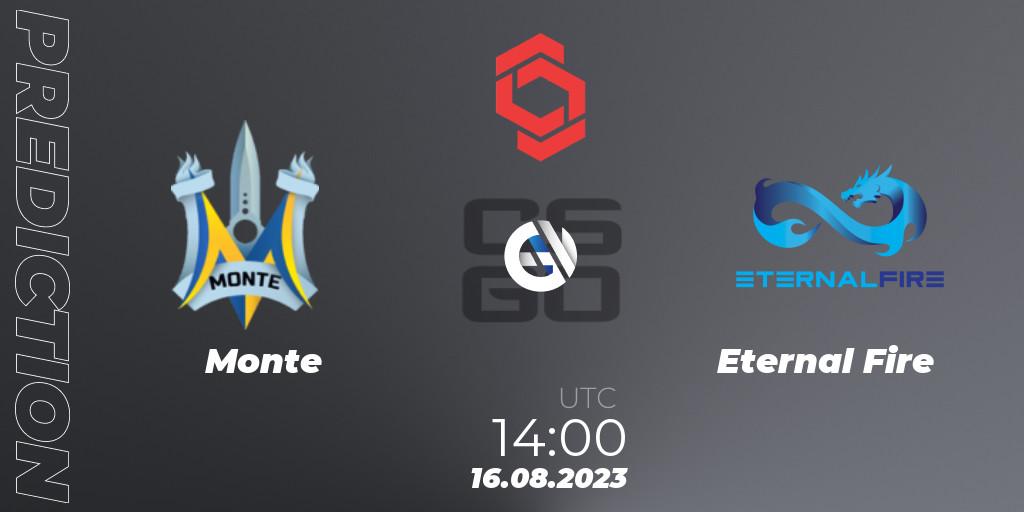 Pronóstico Monte - Eternal Fire. 16.08.2023 at 14:35, Counter-Strike (CS2), CCT Central Europe Series #7