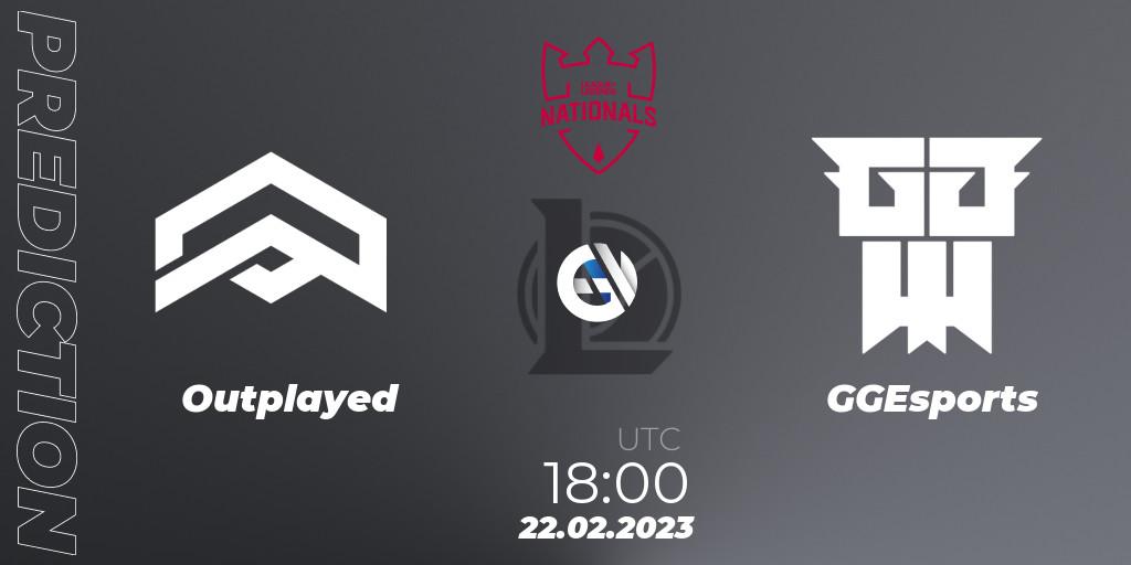 Pronóstico Outplayed - GGEsports. 22.02.2023 at 18:00, LoL, PG Nationals Spring 2023 - Group Stage