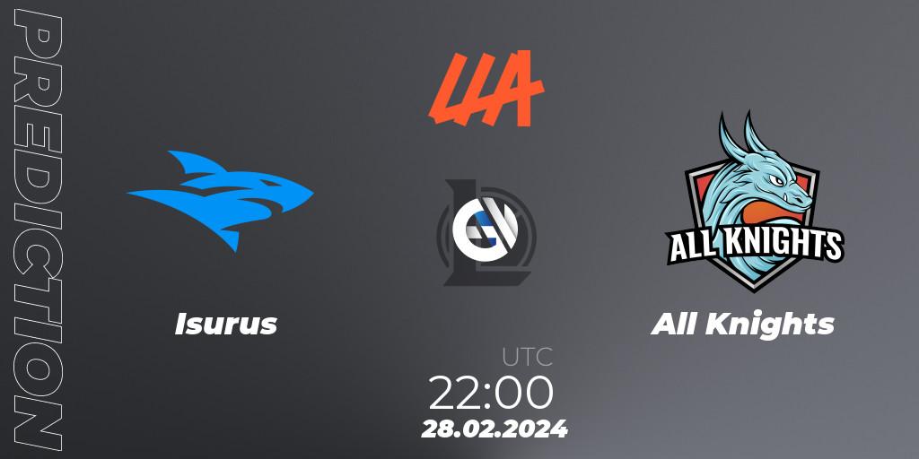 Pronóstico Isurus - All Knights. 28.02.24, LoL, LLA 2024 Opening Group Stage