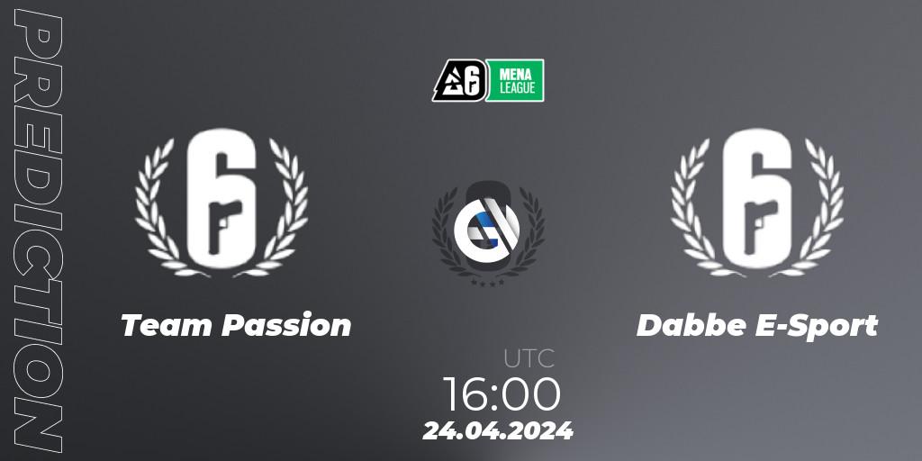 Pronóstico Team Passion - Dabbe E-Sport. 24.04.2024 at 16:00, Rainbow Six, MENA League 2024 - Stage 1