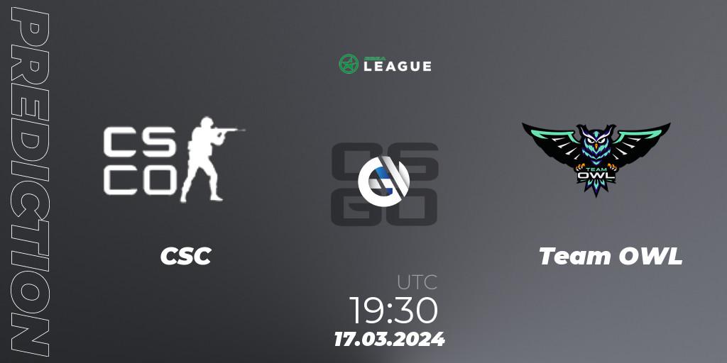 Pronóstico CSC - Team OWL. 17.03.2024 at 19:30, Counter-Strike (CS2), ESEA Season 48: Main Division - Europe