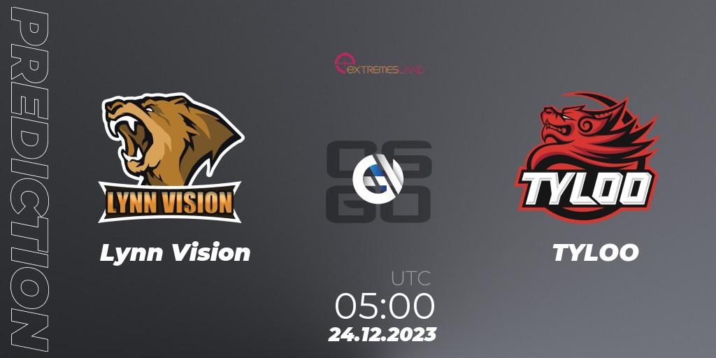 Pronóstico Lynn Vision - TYLOO. 24.12.2023 at 05:00, Counter-Strike (CS2), eXTREMESLAND 2023: Chinese Qualifier